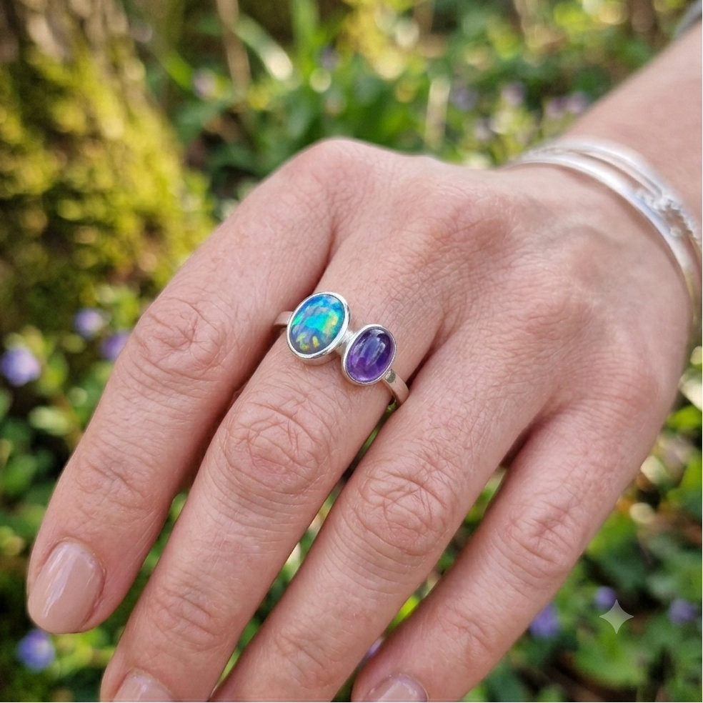 Opal and Purple Sapphire ring