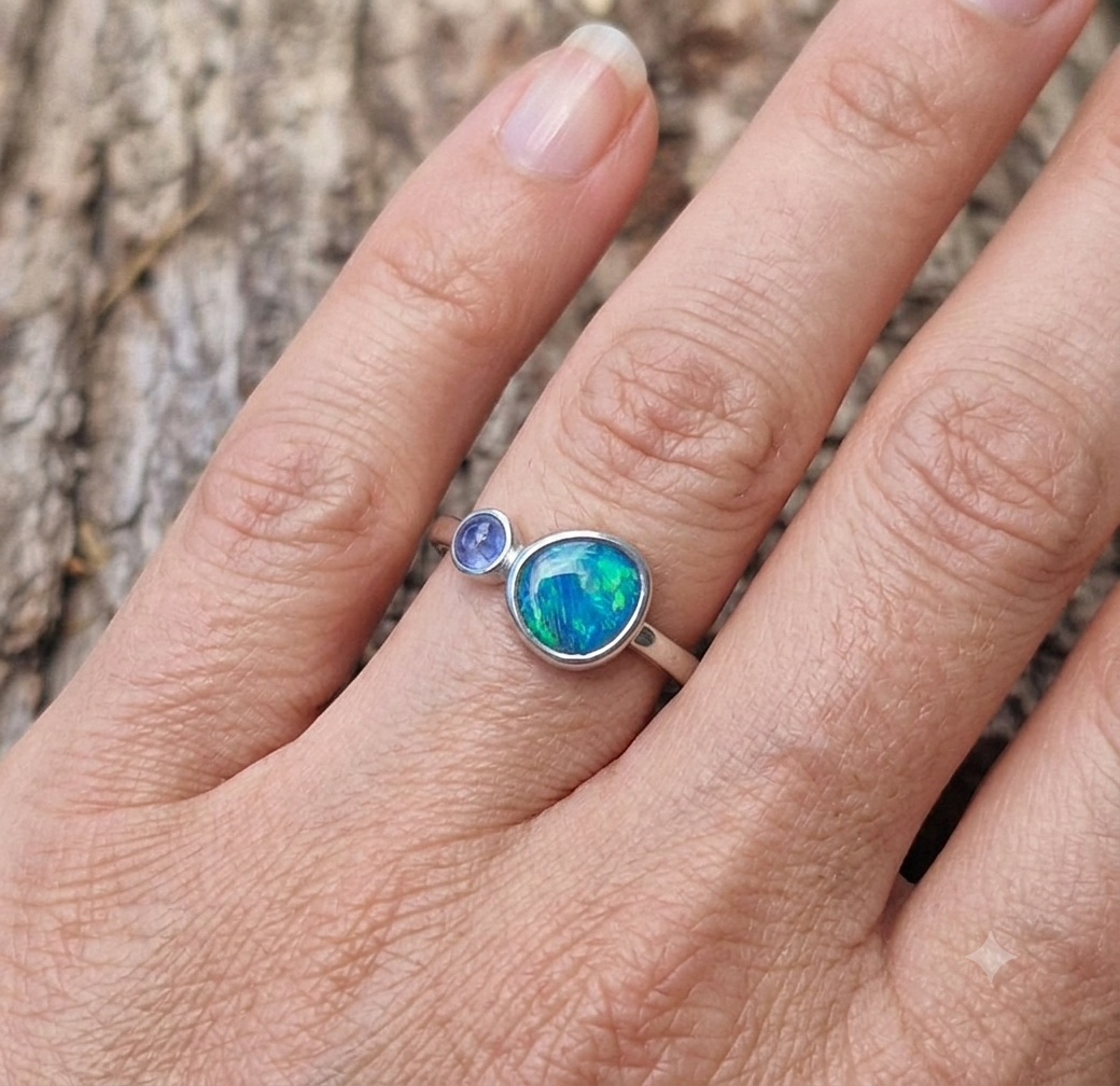 Opal and Blue Sapphire ring