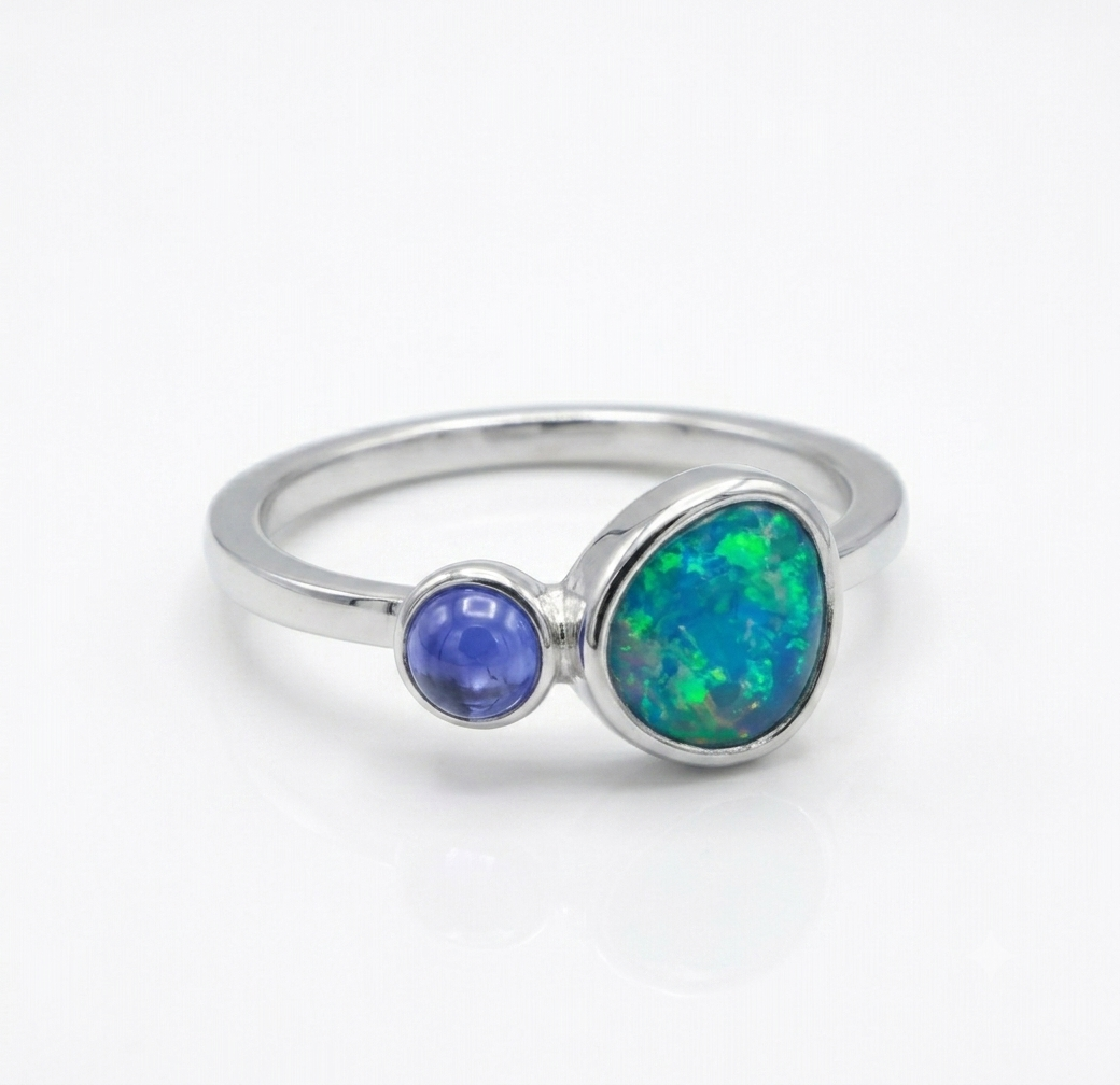 Opal and Blue Sapphire ring